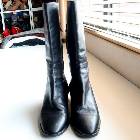 Bandolino Calabash Black Leather Half Calf Block Heel Boots Size 10 - Picture 4 of 15